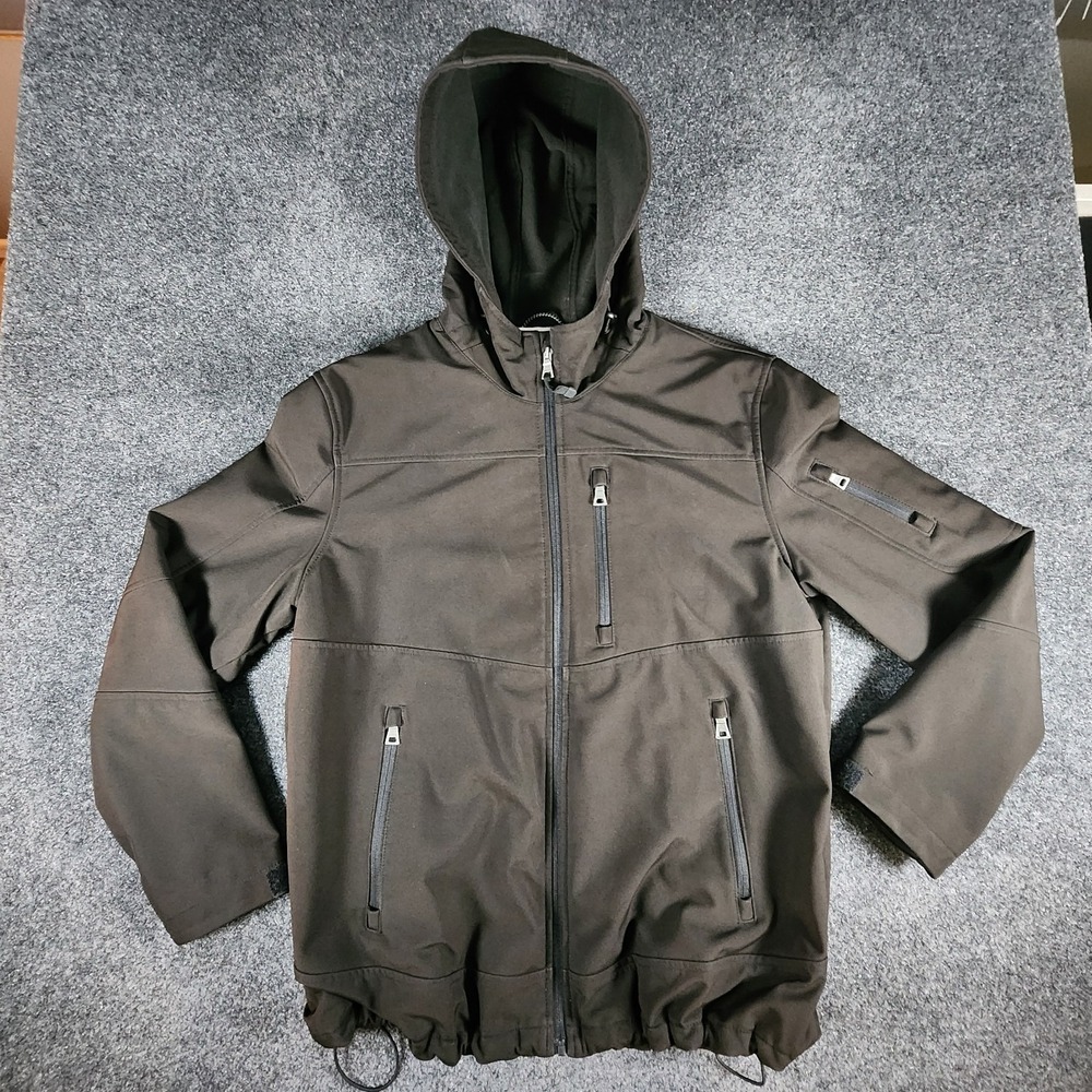 Guess Jacket Men's Extra Large Black Soft Shell Full Zip Hooded Lined